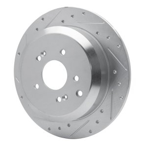 Hyundai Veracruz Brake Rotor (1) - Rear Left - R1 Concepts - Drilled & Slotted - Silver - `07-`12